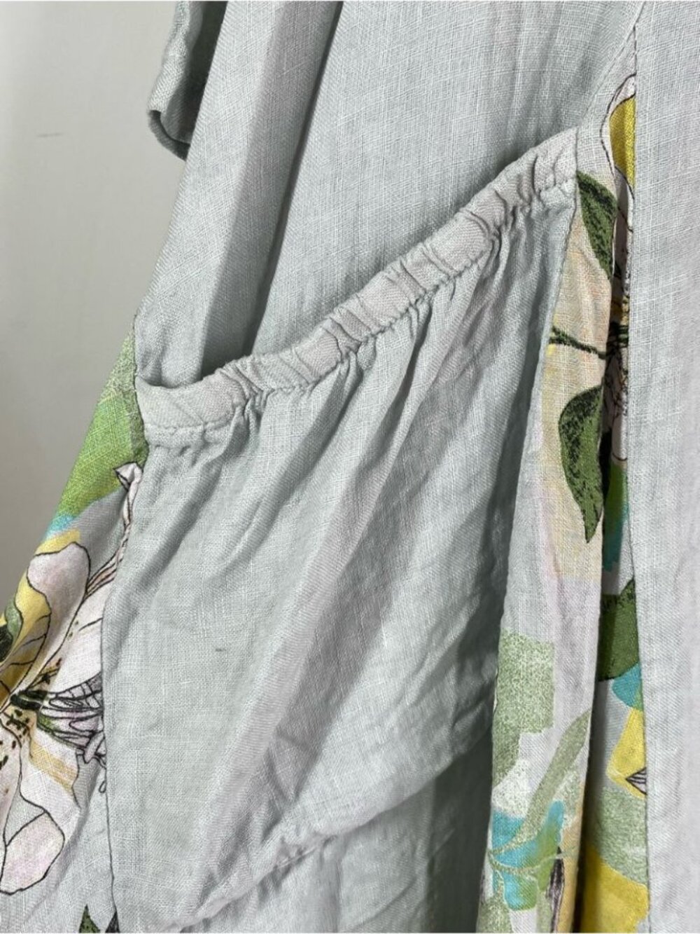 Made in Italy Linen Tunic Top Grey Floral Lagenlook Boho Oversized One Size - Picture 10 of 14